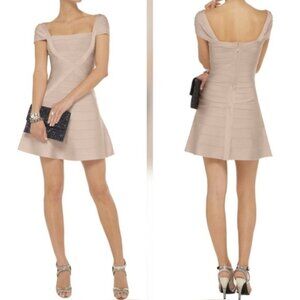 NWT Herve Leger Makayla Dress Rare Beige Nude Bandage XS NEW Mini